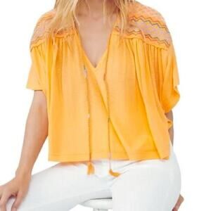 FREE PEOPLE Market Tee Carrot Ginger Orange Embroidered Boho Crop Top Medium NEW
